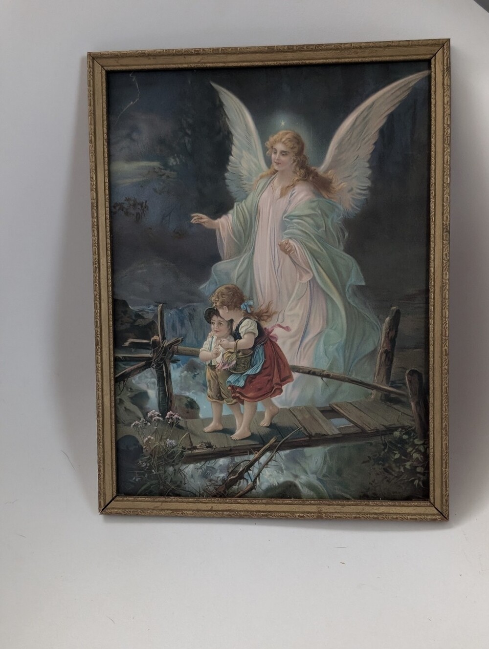 Vintage Guardian Angel & Children Over A Bridge Christian Religious